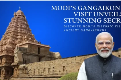 PM Modi at Gangaikonda Cholapuram temple during his visit, highlighting the 1000-year-old Chola legacy and ancient Tamil Nadu heritage.