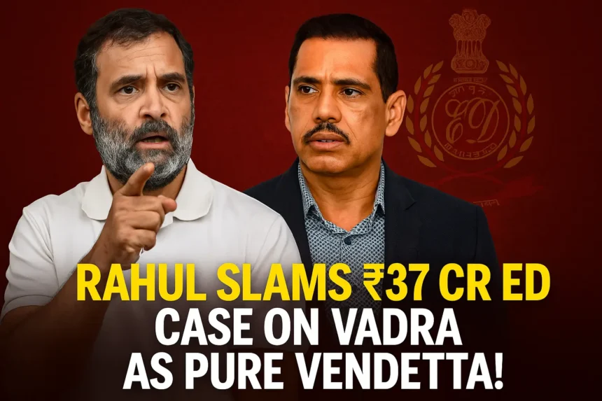 Rahul Gandhi defends Robert Vadra in ₹37 Cr ED chargesheet case, calls it political vendetta amid Gurugram land deal row involving Enforcement Directorate.