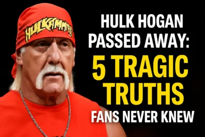 Hulk Hogan passed away at 71: A powerful graphic showing his iconic look with bold text revealing 5 tragic truths fans never knew.