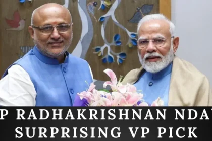 CP Radhakrishnan with PM Modi after being announced as NDA’s surprising Vice Presidential pick, highlighting BJP’s big political move.